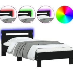 vidaXL Bedframe met hoofdbord en LED-verlichting zwart 90x200 cm