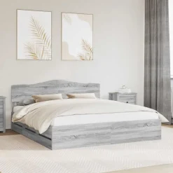 vidaXL Bedframe met lade Grijs Sonoma 200 x 200 cm Ingenieurshout