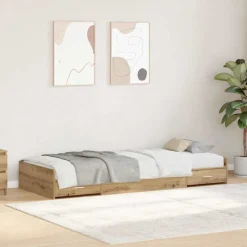 vidaXL Bedframe met lade Artisan Eiken 98.5 x 200 cm Bewerkt hout