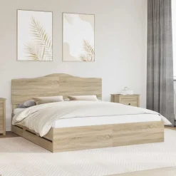 vidaXL Bedframe met lade Sonoma Eiken 200 x 200 cm Ingenieurshout