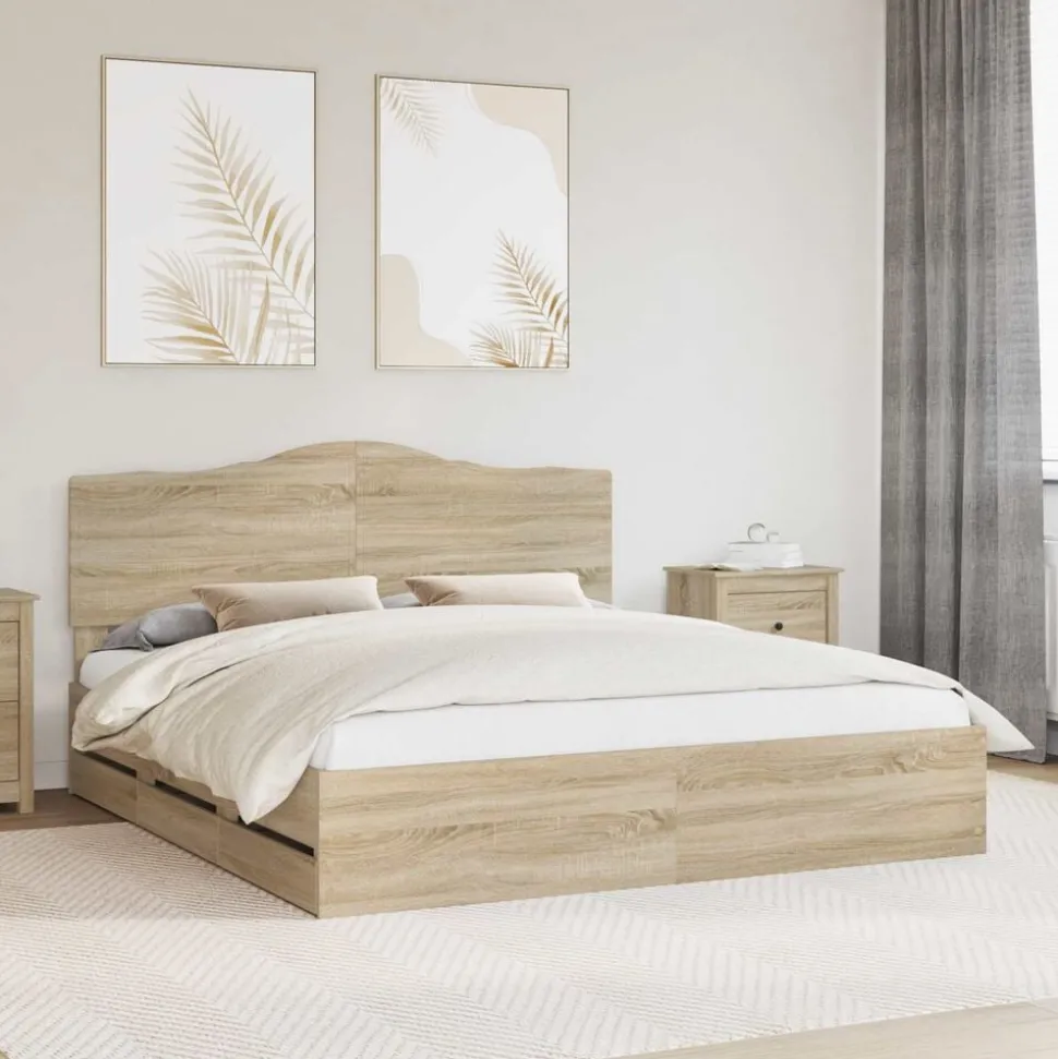 vidaXL Bedframe met lade Sonoma Eiken 200 x 200 cm Ingenieurshout