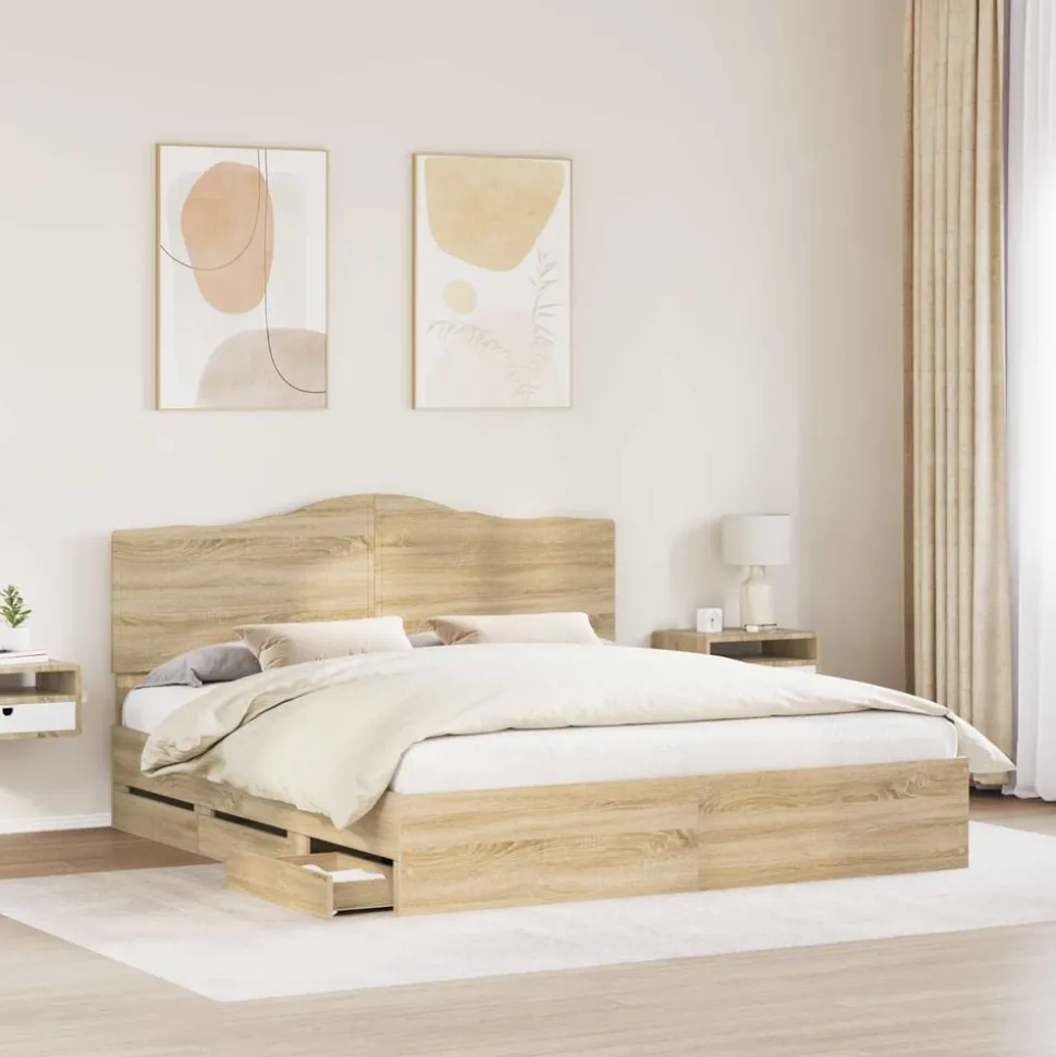 vidaXL Bedframe met lade Sonoma Eiken 200 x 200 cm Ingenieurshout
