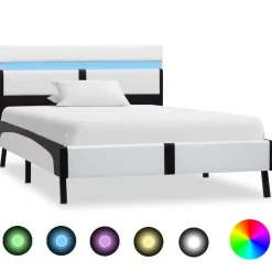 vidaXL Bedframe met LED kunstleer wit en zwart 90x200 cm