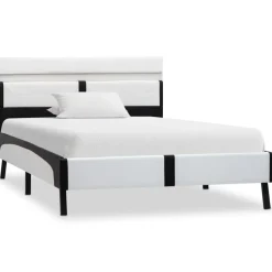 vidaXL Bedframe met LED kunstleer wit en zwart 90x200 cm