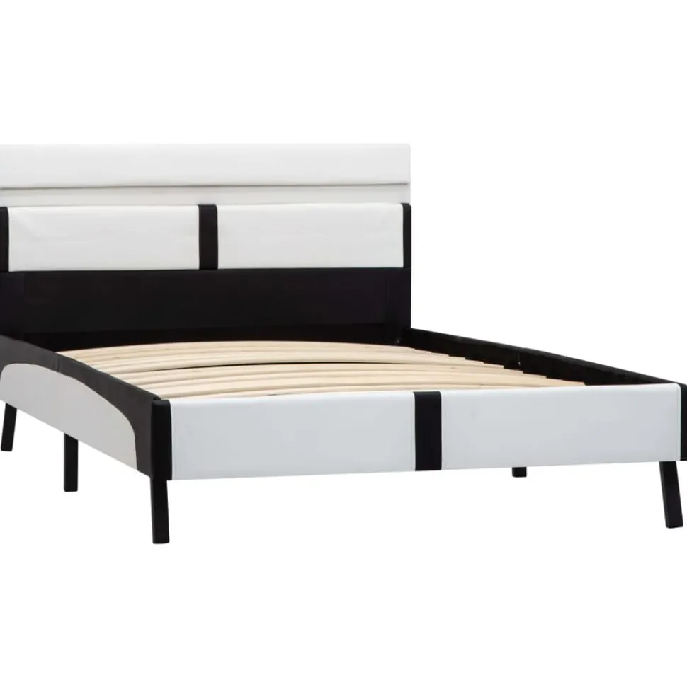 vidaXL Bedframe met LED kunstleer wit en zwart 90x200 cm
