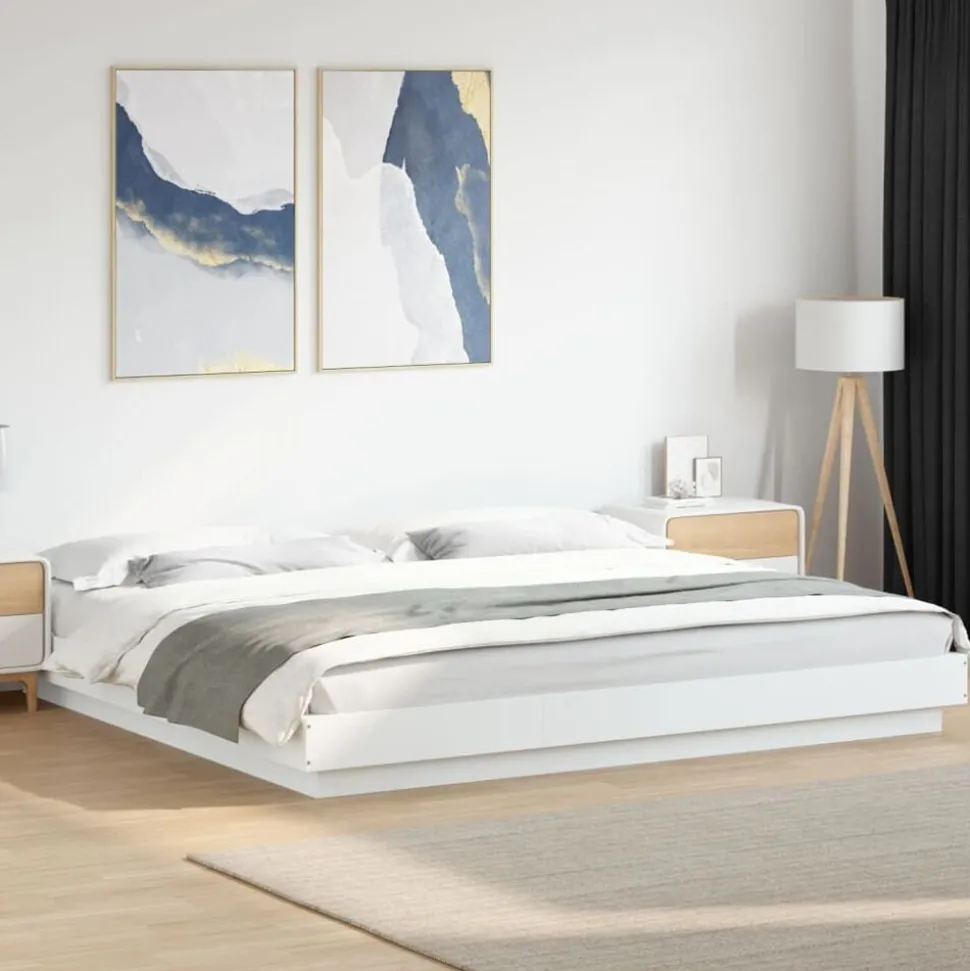 vidaXL Bedframe met LED-verlichting bewerkt hout wit 200x200 cm