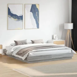 vidaXL Bedframe met LED-verlichting grijs sonoma eikenkleur 200x200 cm