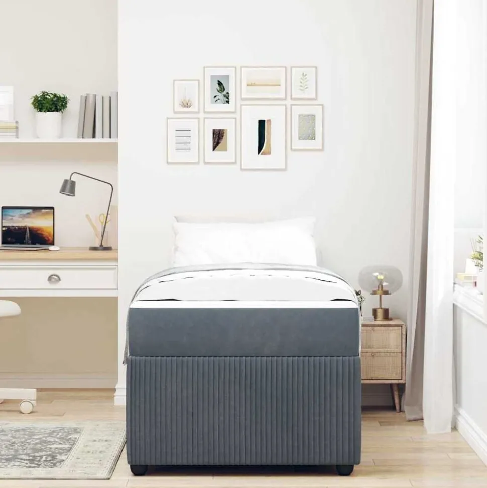 vidaXL Bedframe met matras Donkergrijs 80 x 200 cm Stof