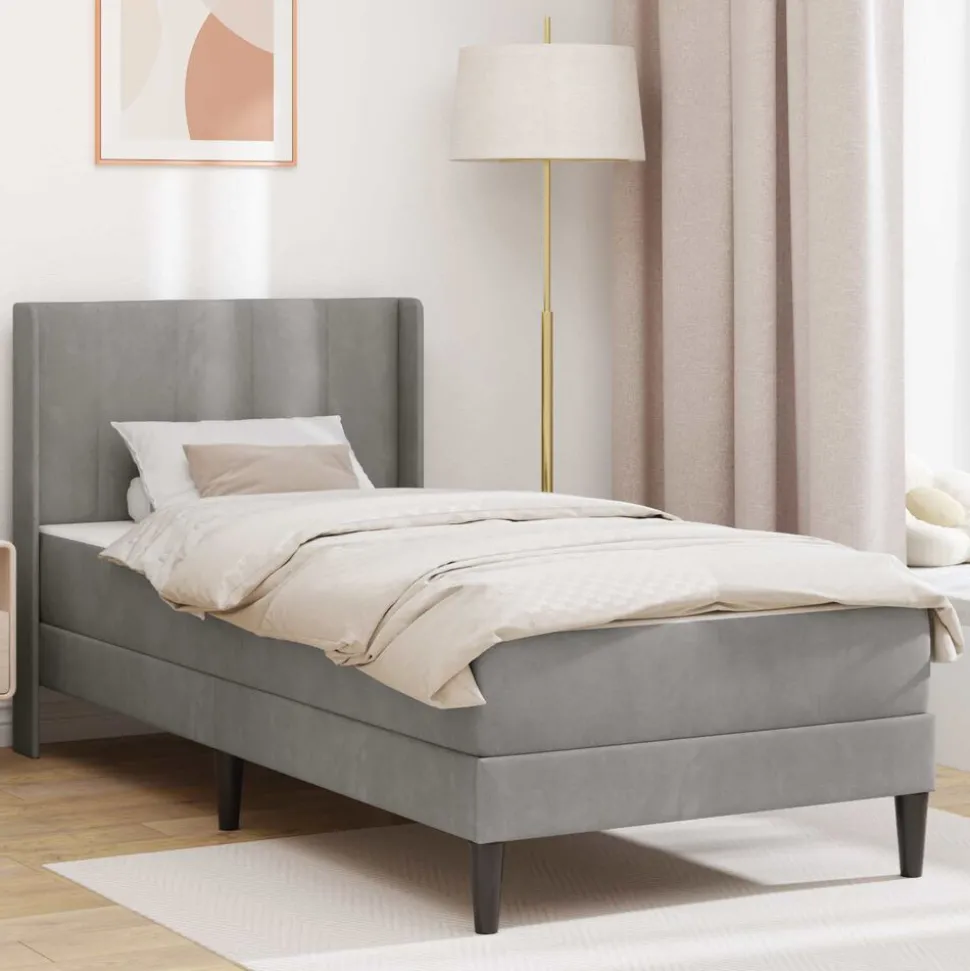 vidaXL Bedframe met matras Lichtgrijs 80 x 200 cm Fluweel