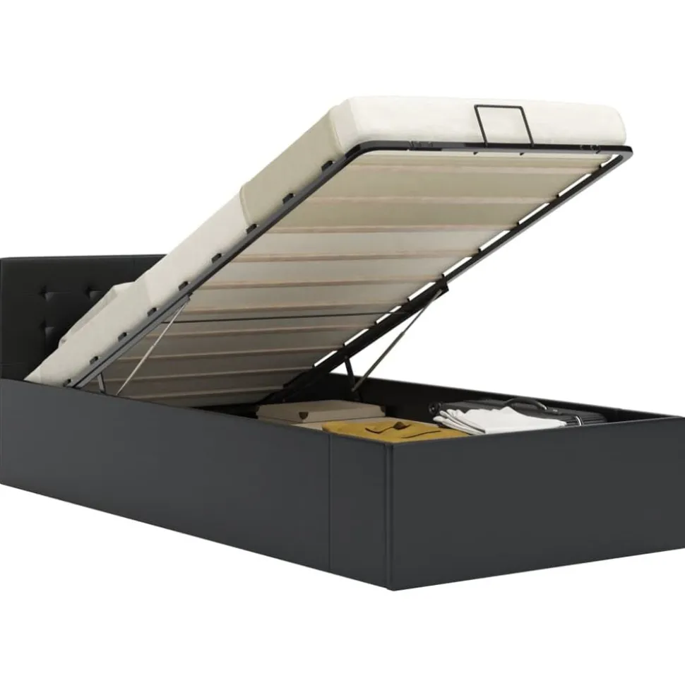 vidaXL Bedframe met opbergruimte hydraulisch kunstleer zwart 90x200 cm