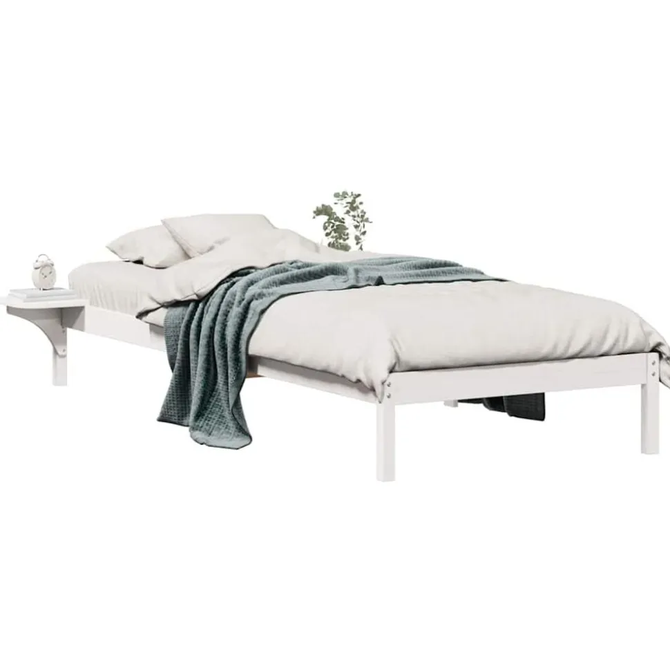 vidaXL Bedframe met Zijtafels Wit 80 x 210 cm Massief grenenhout