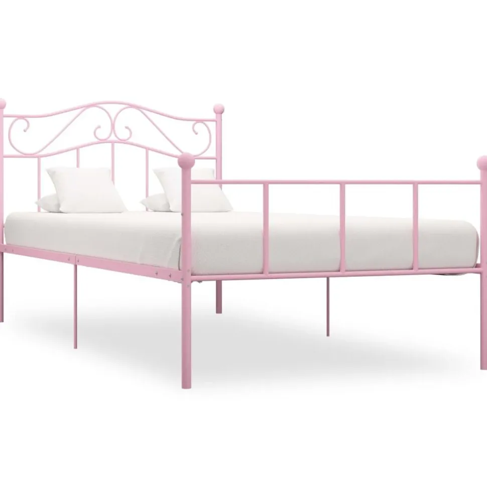 vidaXL Bedframe metaal roze 90x200 cm
