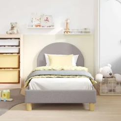 vidaXL Bedframe voor kinderen met hoofdbord Lichtgrijs 80 x 160 cm
