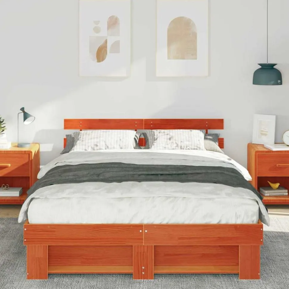 vidaXL Bedframe Wasbruin 160 x 200 cm Massief grenenhout