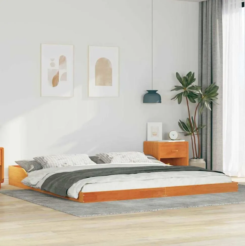 vidaXL Bedframe Wasbruin 200 x 200 cm Massief grenenhout