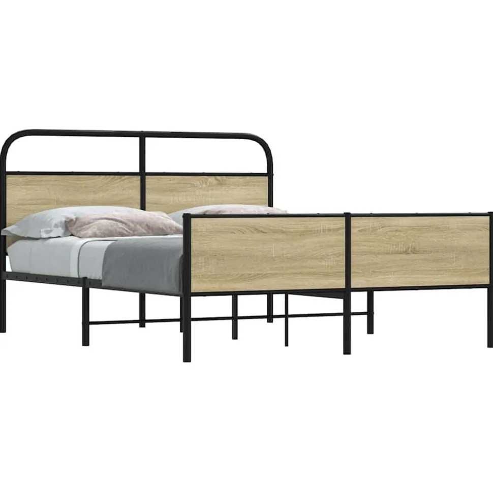 vidaXL Bedframe zonder matras metaal sonoma eikenkleurig 150x200 cm
