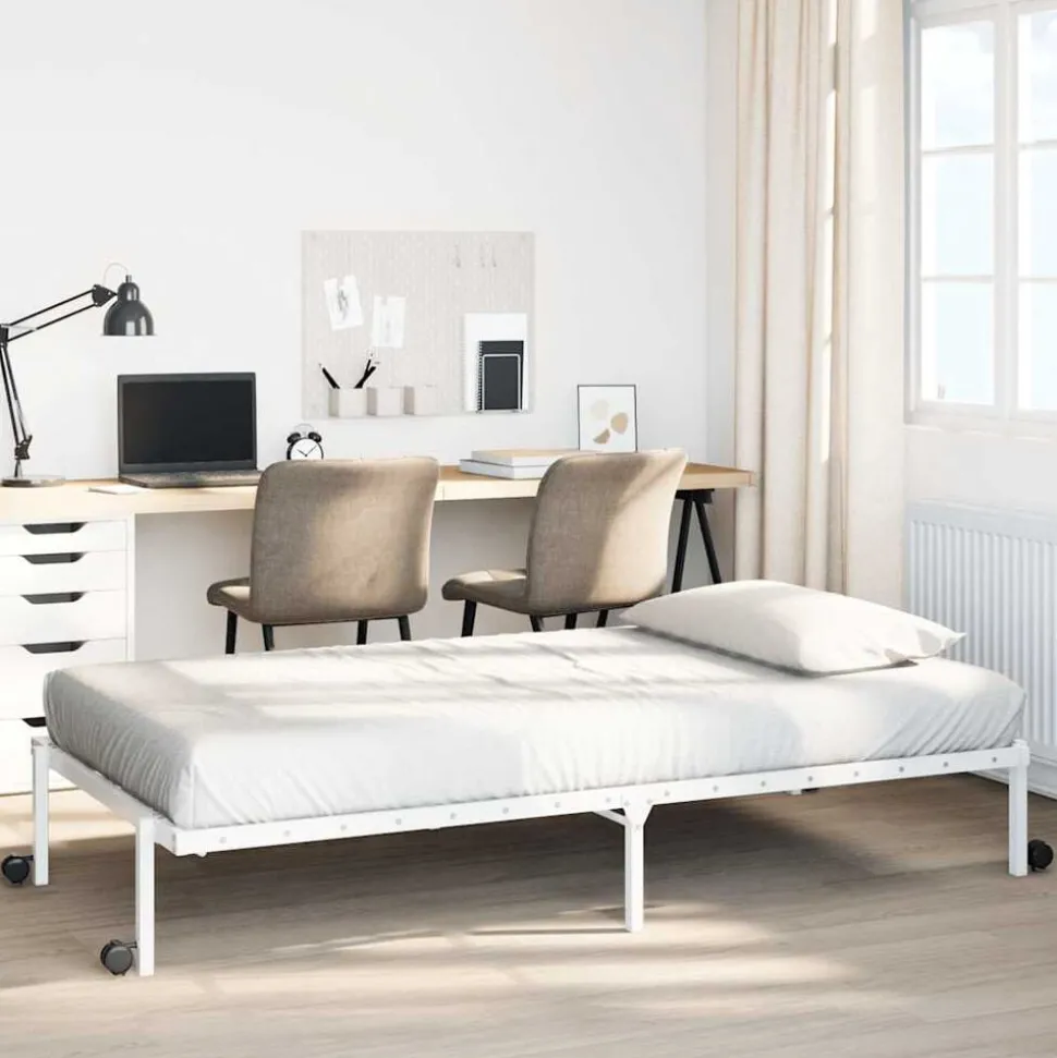 vidaXL Bedframe zonder matras opvouwbaar 75x190 cm staal wit