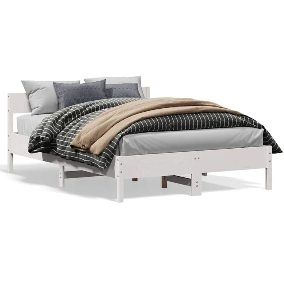 vidaXL Bedframe zonder matras massief grenenhout wit 160x200 cm