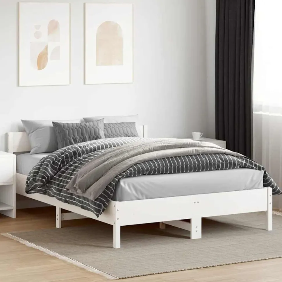 vidaXL Bedframe zonder matras massief grenenhout wit 160x200 cm