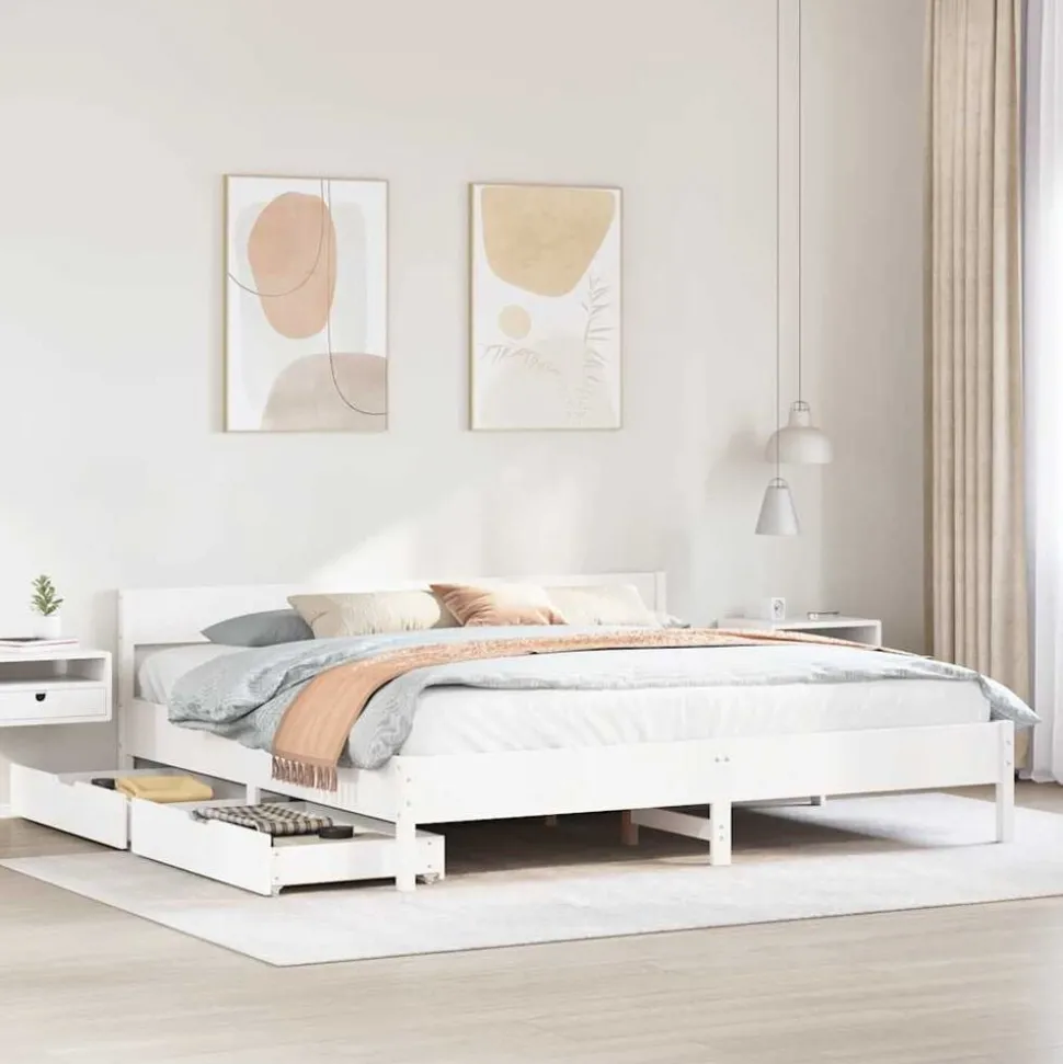 vidaXL Bedframe zonder matras massief grenenhout wit 200x200 cm