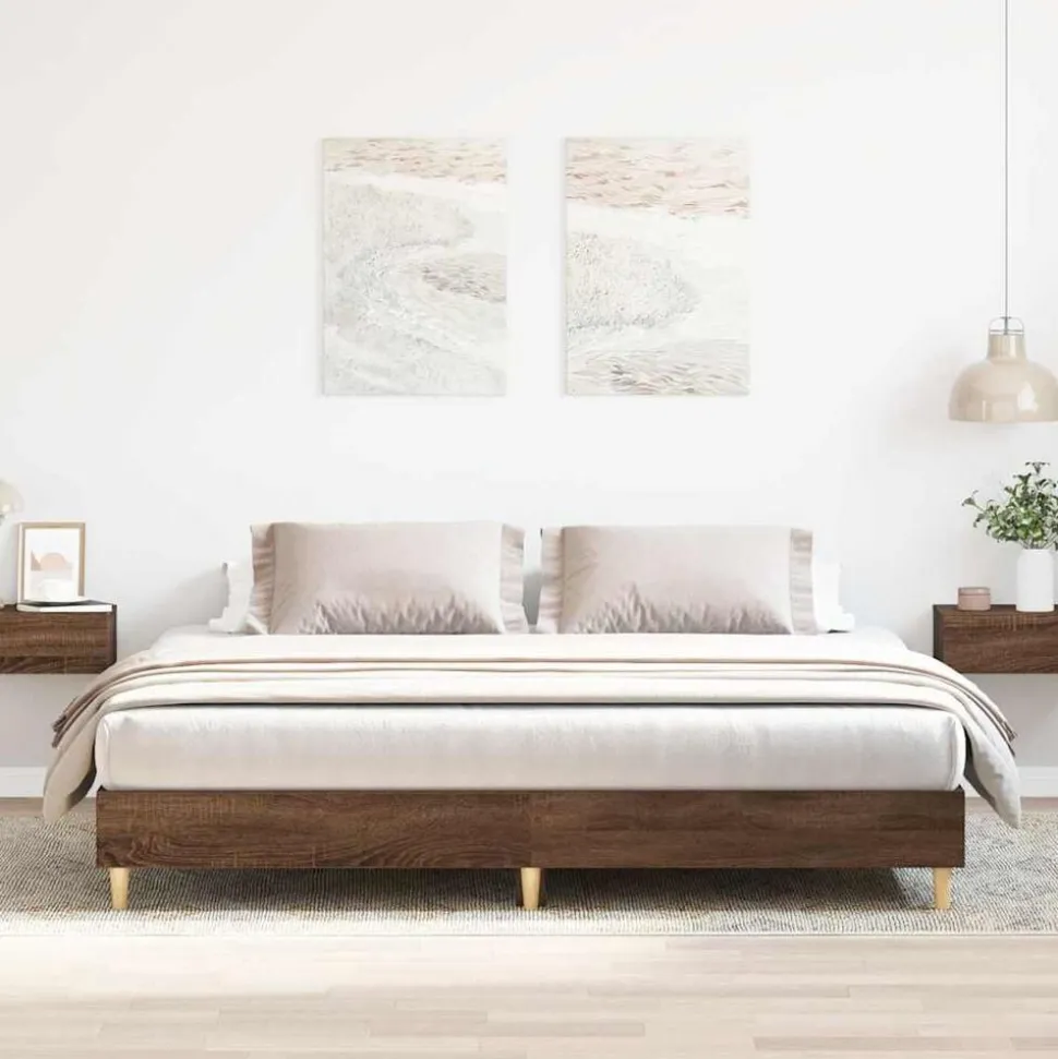 vidaXL Bedframe zonder matras 200x200 cm spaanplaat bruin eikenkleurig