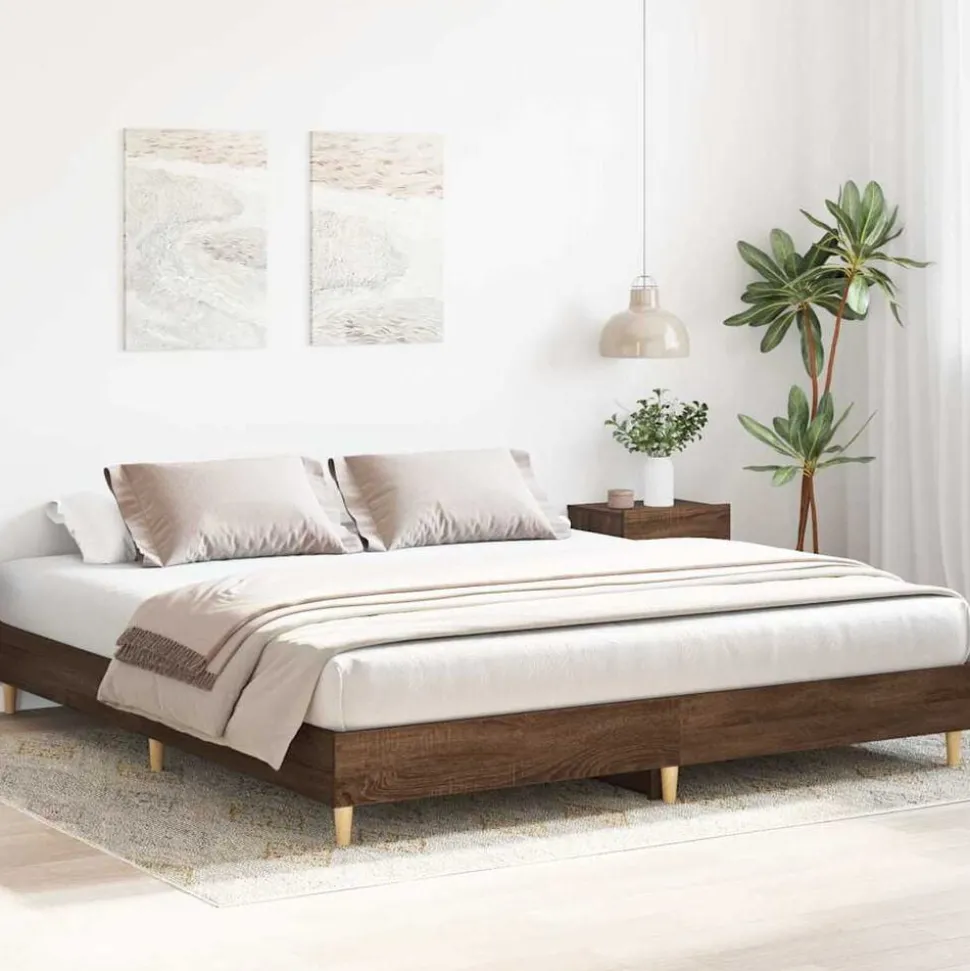 vidaXL Bedframe zonder matras 200x200 cm spaanplaat bruin eikenkleurig