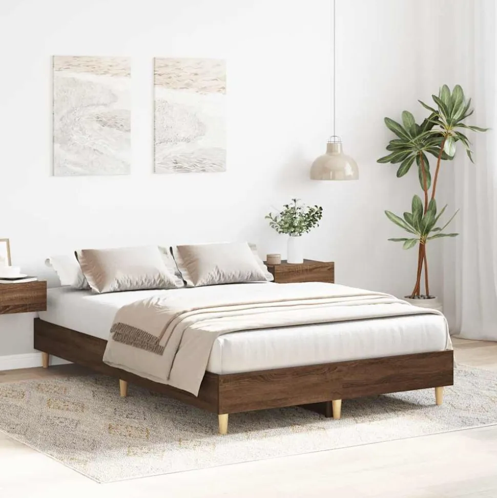 vidaXL Bedframe zonder matras 120x200 cm spaanplaat bruin eikenkleurig