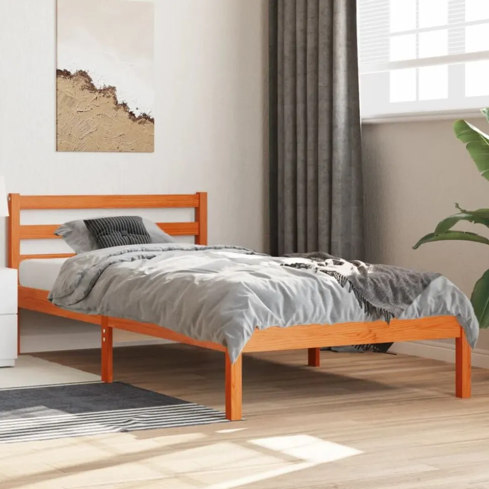 vidaXL Bedframe zonder matras massief grenenhout wasbruin 75x190 cm