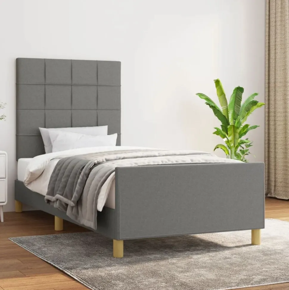 vidaXL Bedframe zonder matras 80x200 cm stof donkergrijs