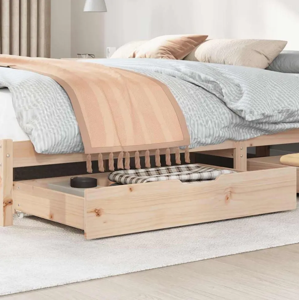 vidaXL Bedlades 2 st met wieltjes 95x55x17 cm massief grenenhout