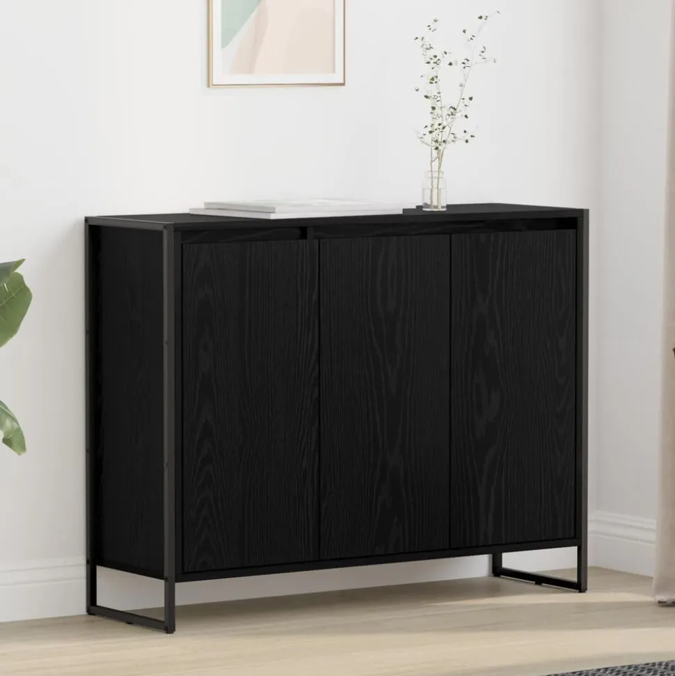 vidaXL Bijzetkast Zwart Eiken 96,5 x 30 x 75 cm Bewerkt hout