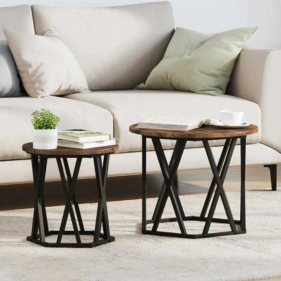 vidaXL Bijzettafel 2 pcs Gerookt eiken Engineered hout en staal