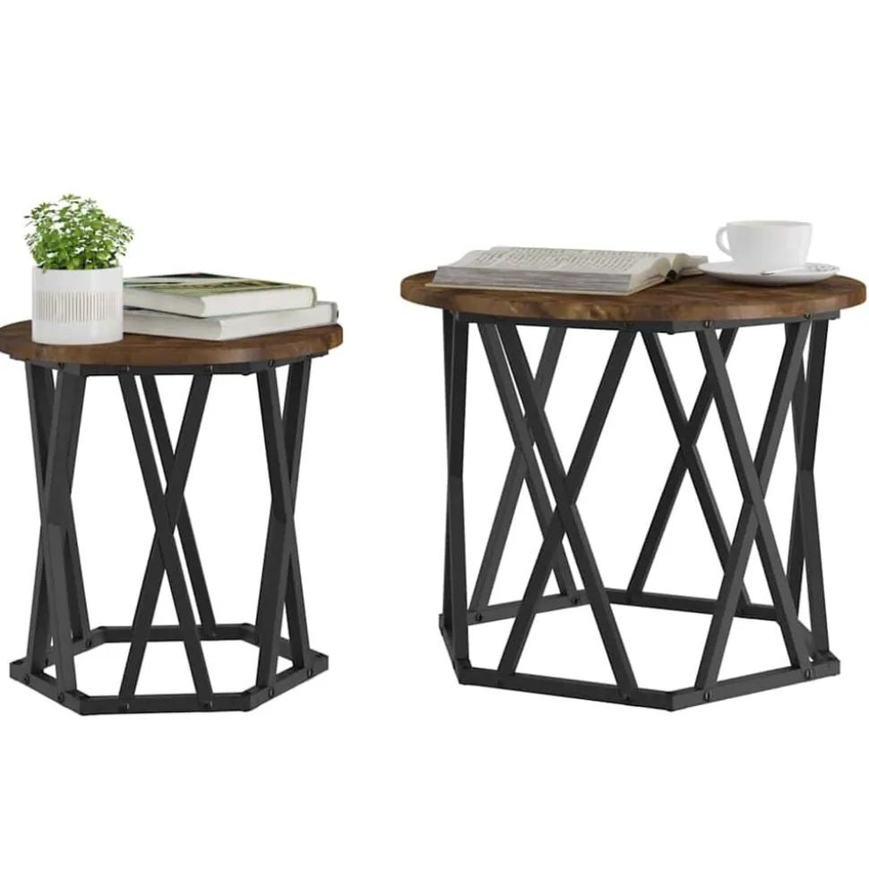 vidaXL Bijzettafel 2 pcs Gerookt eiken Engineered hout en staal