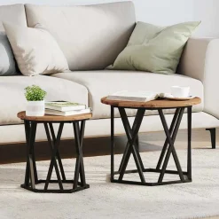 vidaXL Bijzettafel 2 pcs hergebruikt hout Engineered hout en staal