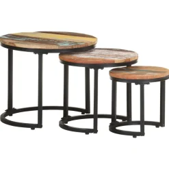 vidaXL Bijzettafel 3 st massief gerecycled hout