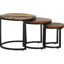 vidaXL Bijzettafel 3 st massief gerecycled hout