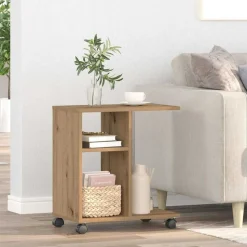 vidaXL Bijzettafel met plank artisanaal eikenkleurig 50 x 30 x 55 cm