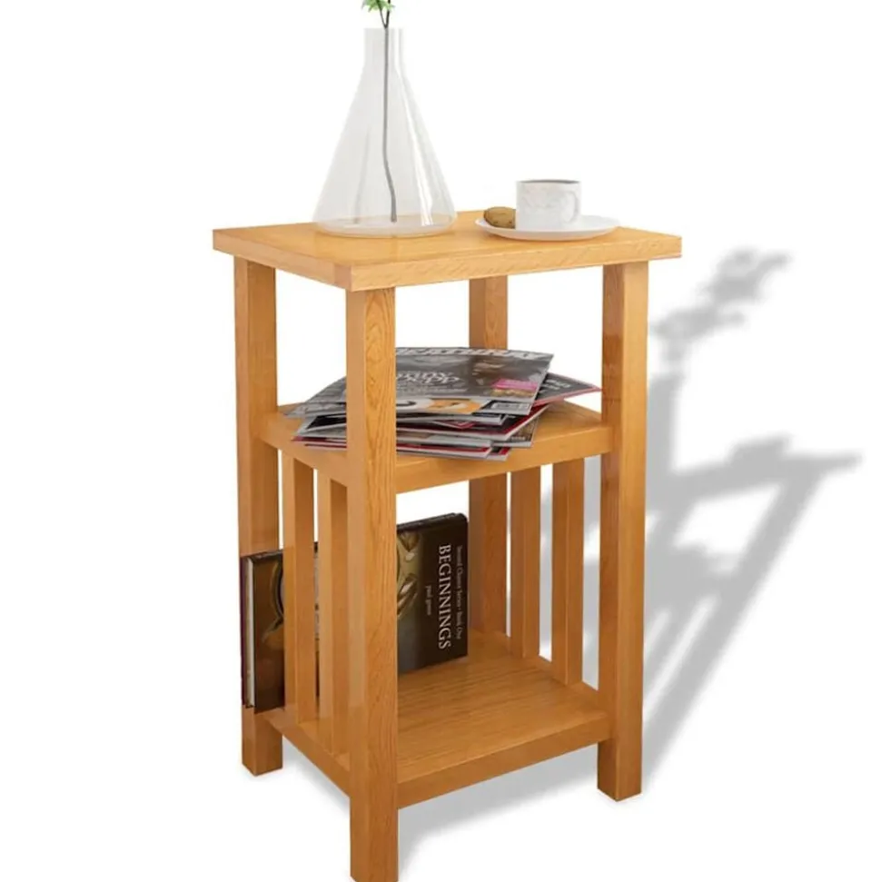 vidaXL Bijzettafel met tijdschrifthouder 27x35x55 cm massief eikenhout