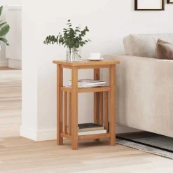 vidaXL Bijzettafel met tijdschrifthouder 27x35x55 cm massief eikenhout