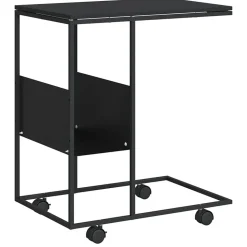 vidaXL Bijzettafel met wieltjes 55x36x63,5 cm bewerkt hout zwart