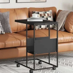 vidaXL Bijzettafel met wieltjes 55x36x63,5 cm bewerkt hout zwart