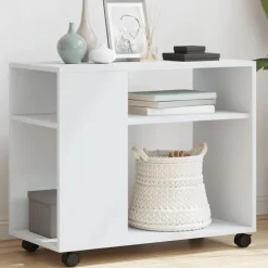 vidaXL Bijzettafel met wieltjes 70x35x60 cm bewerkt hout wit