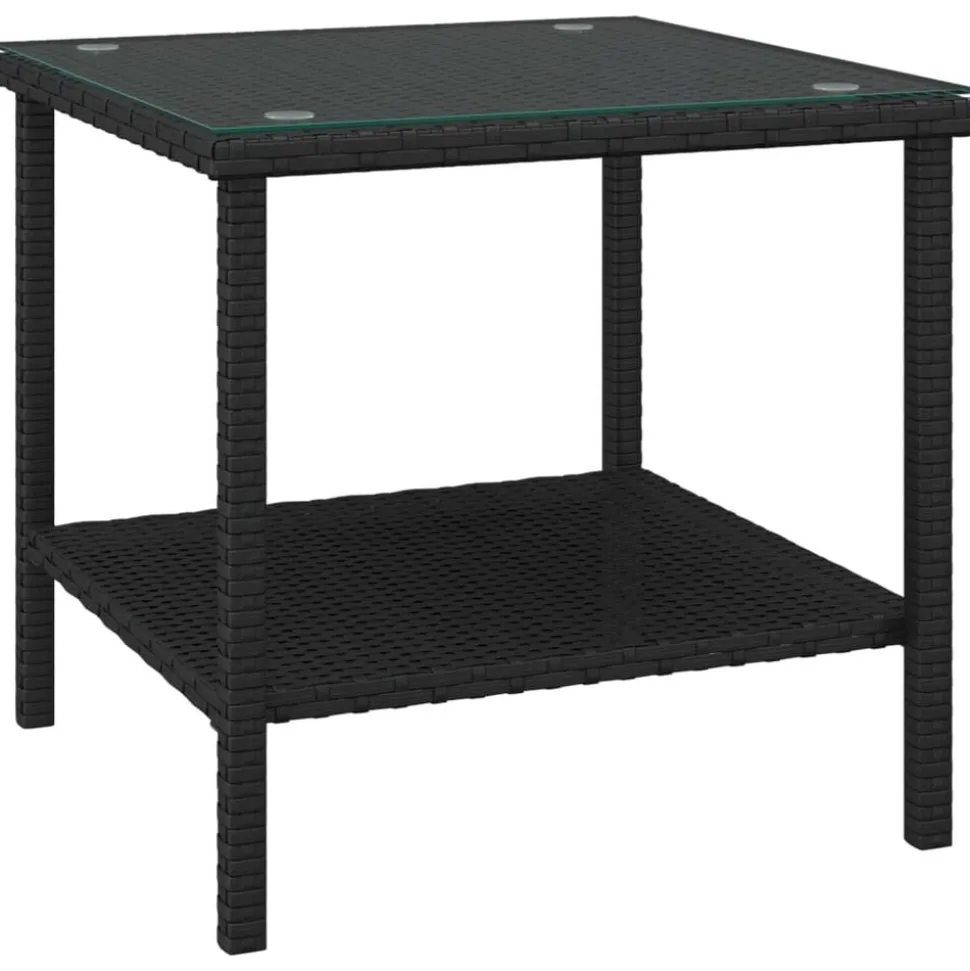 vidaXL Bijzettafel 45x45x45 cm poly rattan en gehard glas zwart