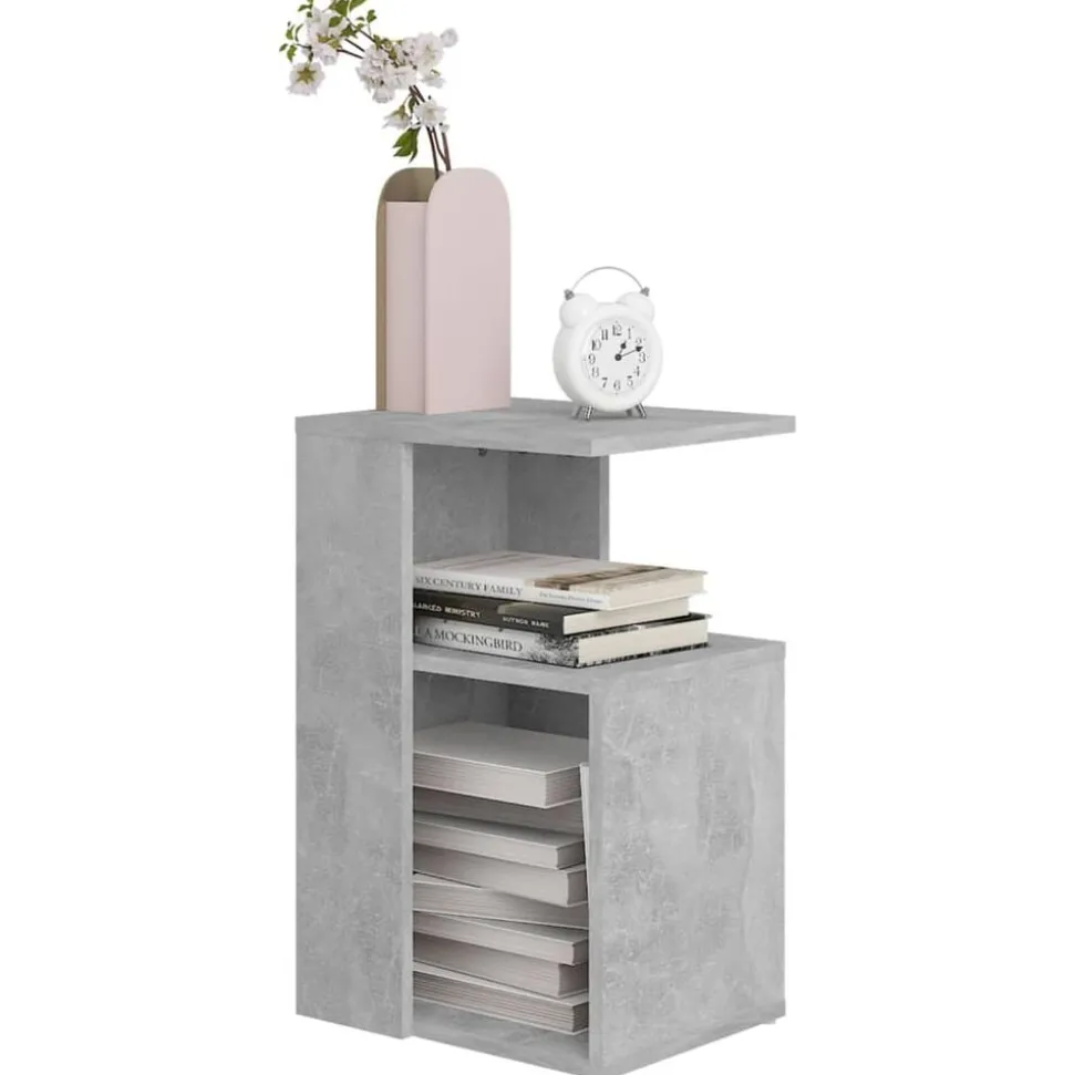 vidaXL Bijzettafel 36x30x56 cm bewerkt hout betongrijs