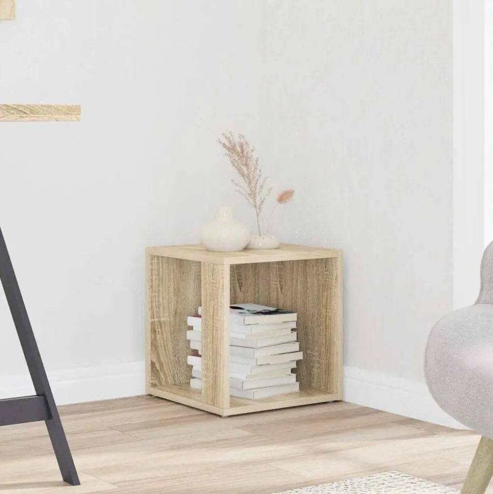 vidaXL Bijzettafel 33x33x34,5 cm bewerkt hout sonoma eikenkleurig