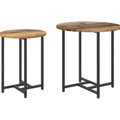 vidaXL Bijzettafelset 2 pcs Oud Hout en Zwart