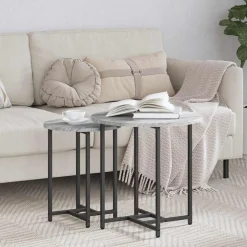 vidaXL Bijzettafelset 2 pcs Grijs Sonoma en Zwart