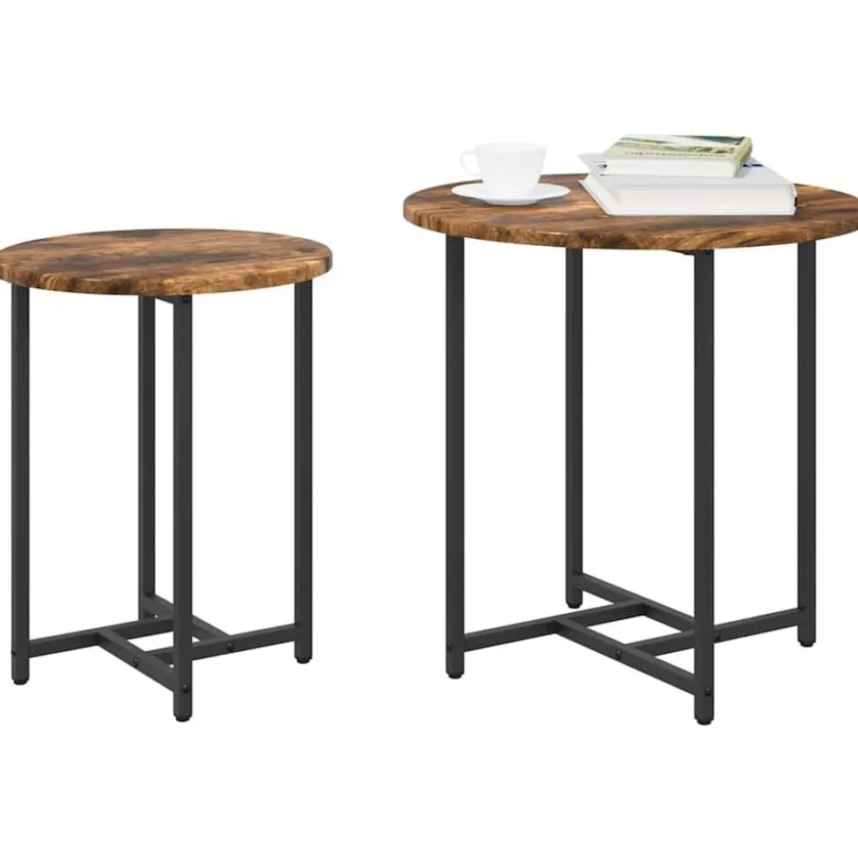 vidaXL Bijzettafelset 2 pcs Gerookt Eiken en Zwart