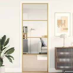 vidaXL Binnendeur smal 76x201,5 cm gehard glas en aluminium goudkleur