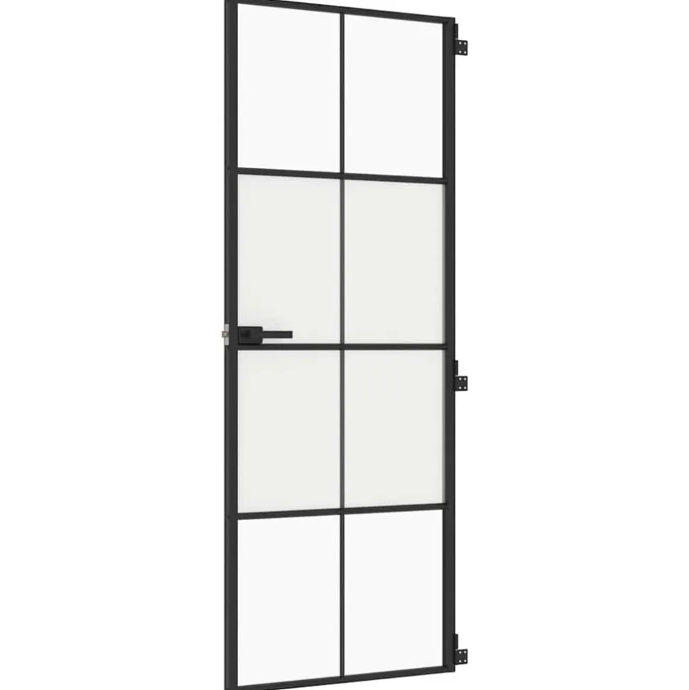 vidaXL Binnendeur smal 76x201,5 cm gehard glas en aluminium zwart